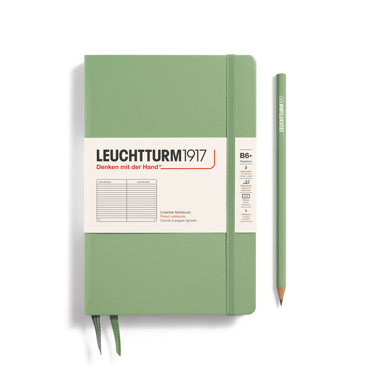 LEUCHTTURM1917 Notebook Hardcover Paperback (B6+), Ruled, 123 pages - Sage Green