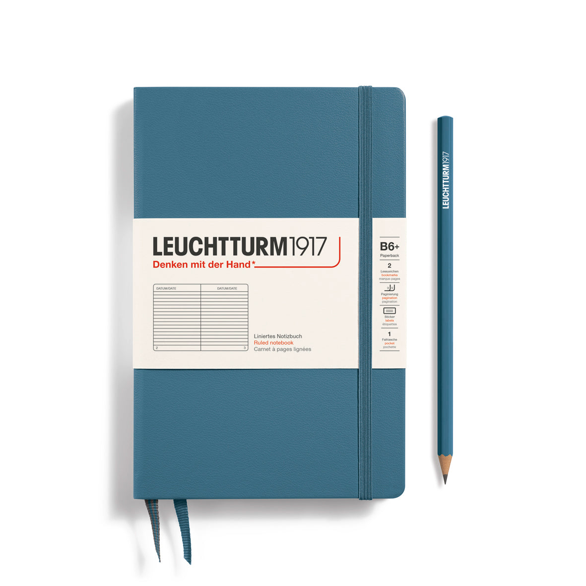 LEUCHTTURM1917 Notebook Hardcover Paperback (B6+), Ruled, 219 pages - Stone Blue