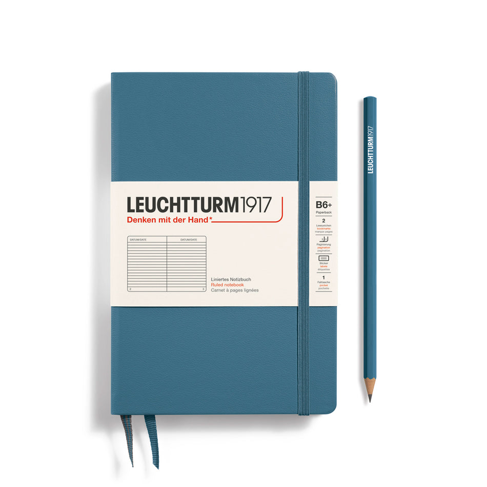 LEUCHTTURM1917 Notebook Hardcover Paperback (B6+), Ruled, 219 pages - Stone Blue
