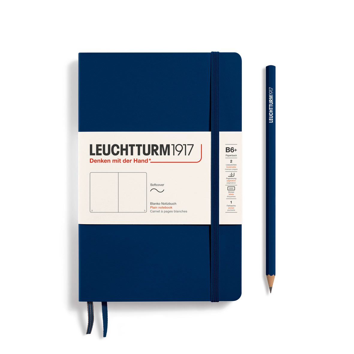LEUCHTTURM1917 Notebook Paperback (B6+) Plain, Softcover, 123 Numbered Pages - Navy Blue