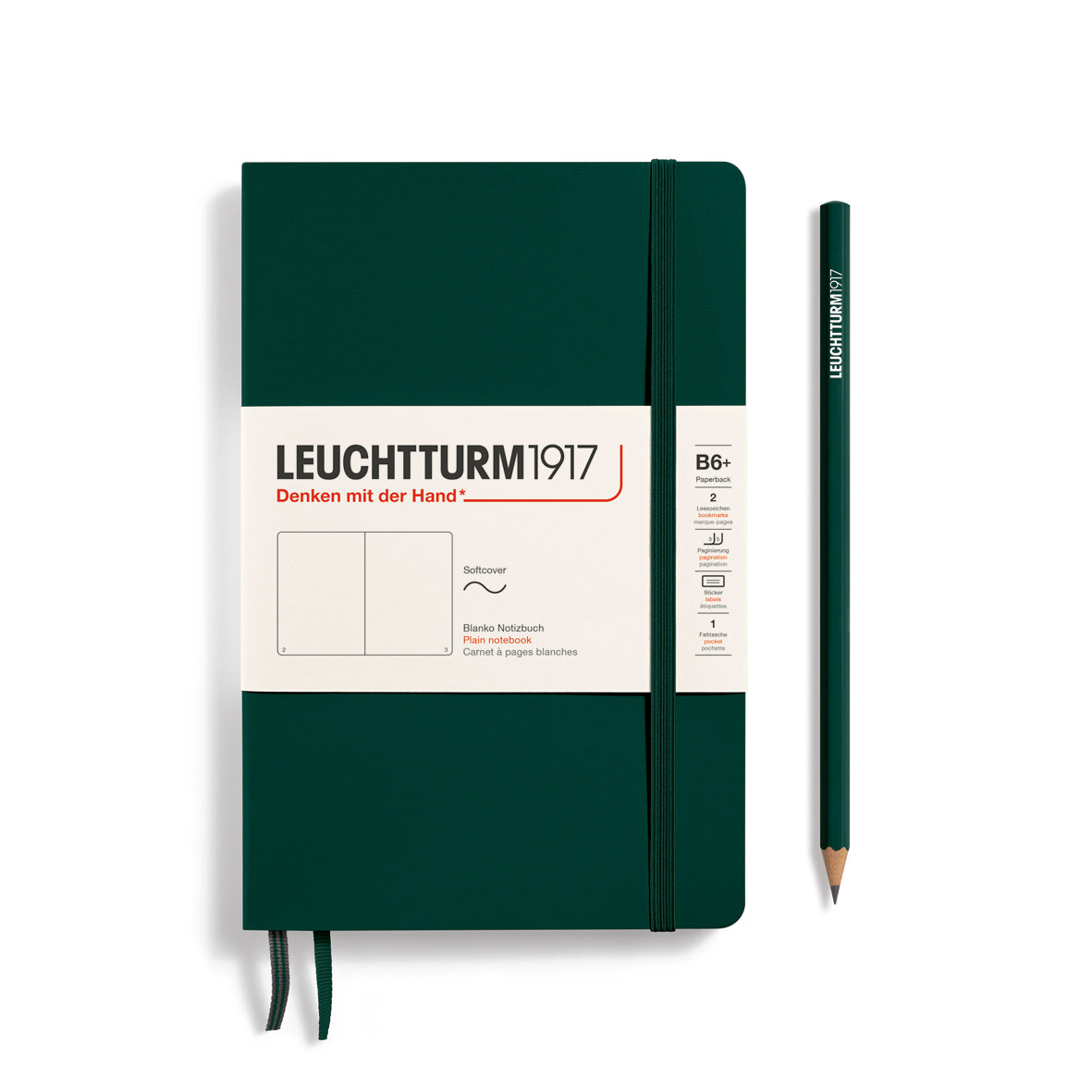 LEUCHTTURM1917 Notebook Softcover Paperback (B6+), Plain, 123 pages - Forest Green