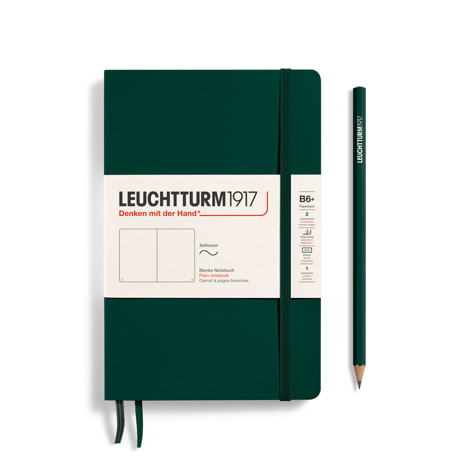LEUCHTTURM1917 Notebook Softcover Paperback (B6+), Plain, 123 pages - Forest Green