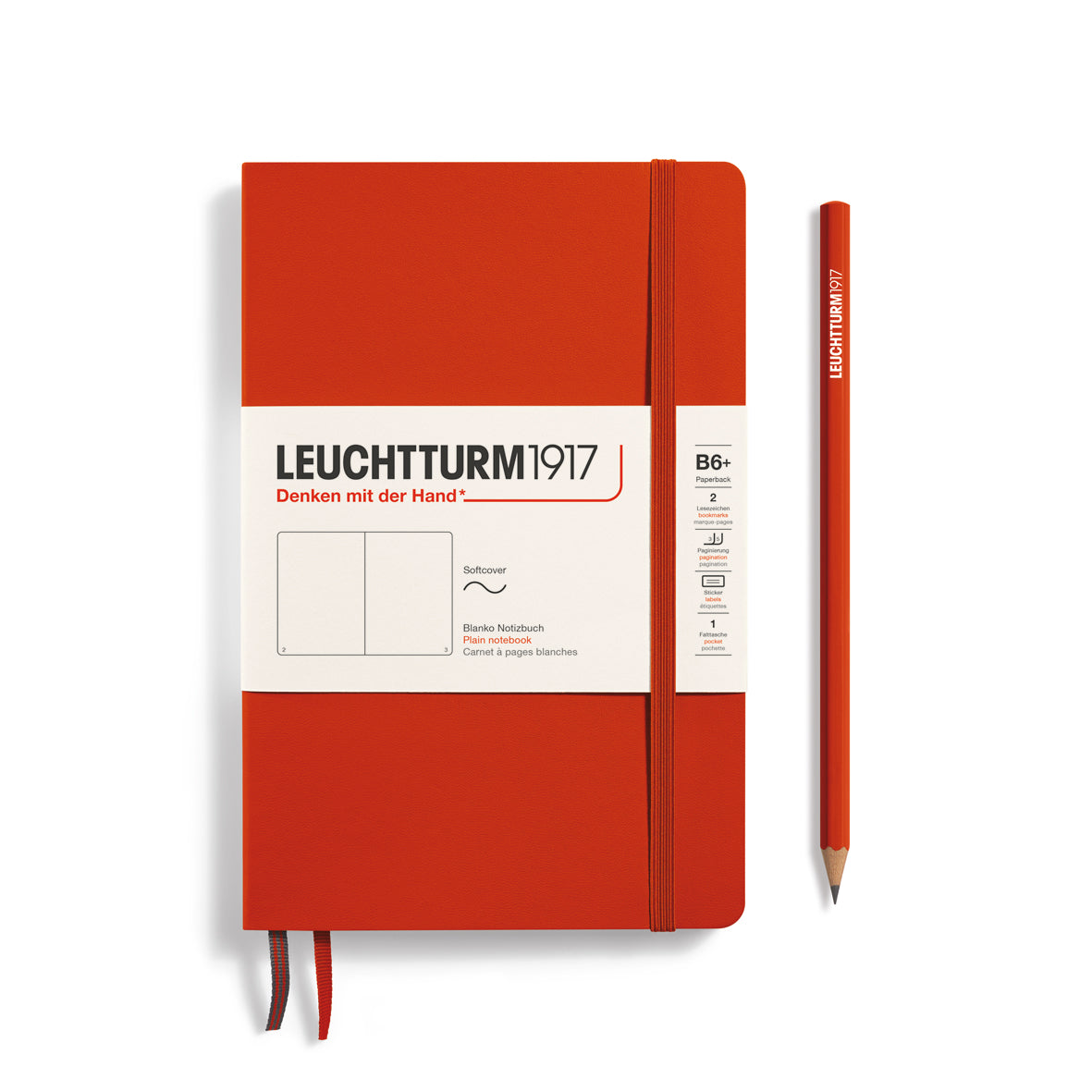 LEUCHTTURM1917 Notebook Softcover Paperback (B6+), Plain, 123 pages - Fox Red