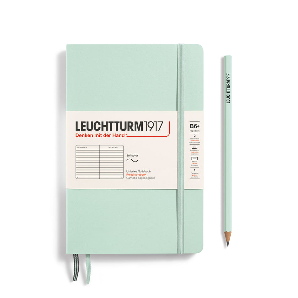 LEUCHTTURM1917 Notebook Softcover Paperback (B6+), Ruled, 123 pages - Mint Green