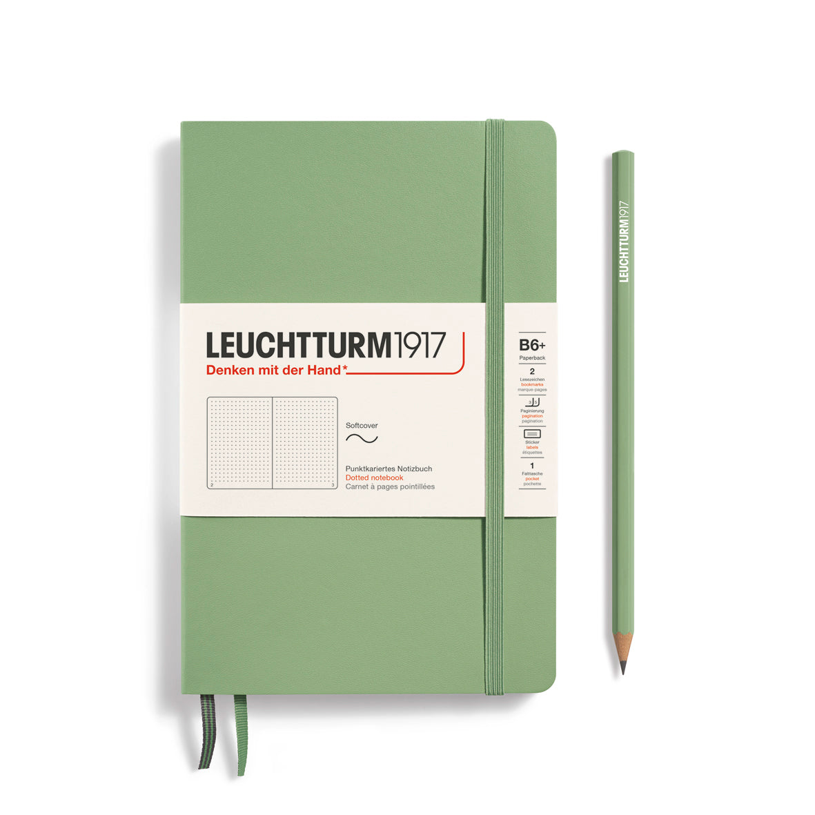 LEUCHTTURM1917 Notebook Softcover Paperback (B6+), 123 pages, Dotted - Sage Green