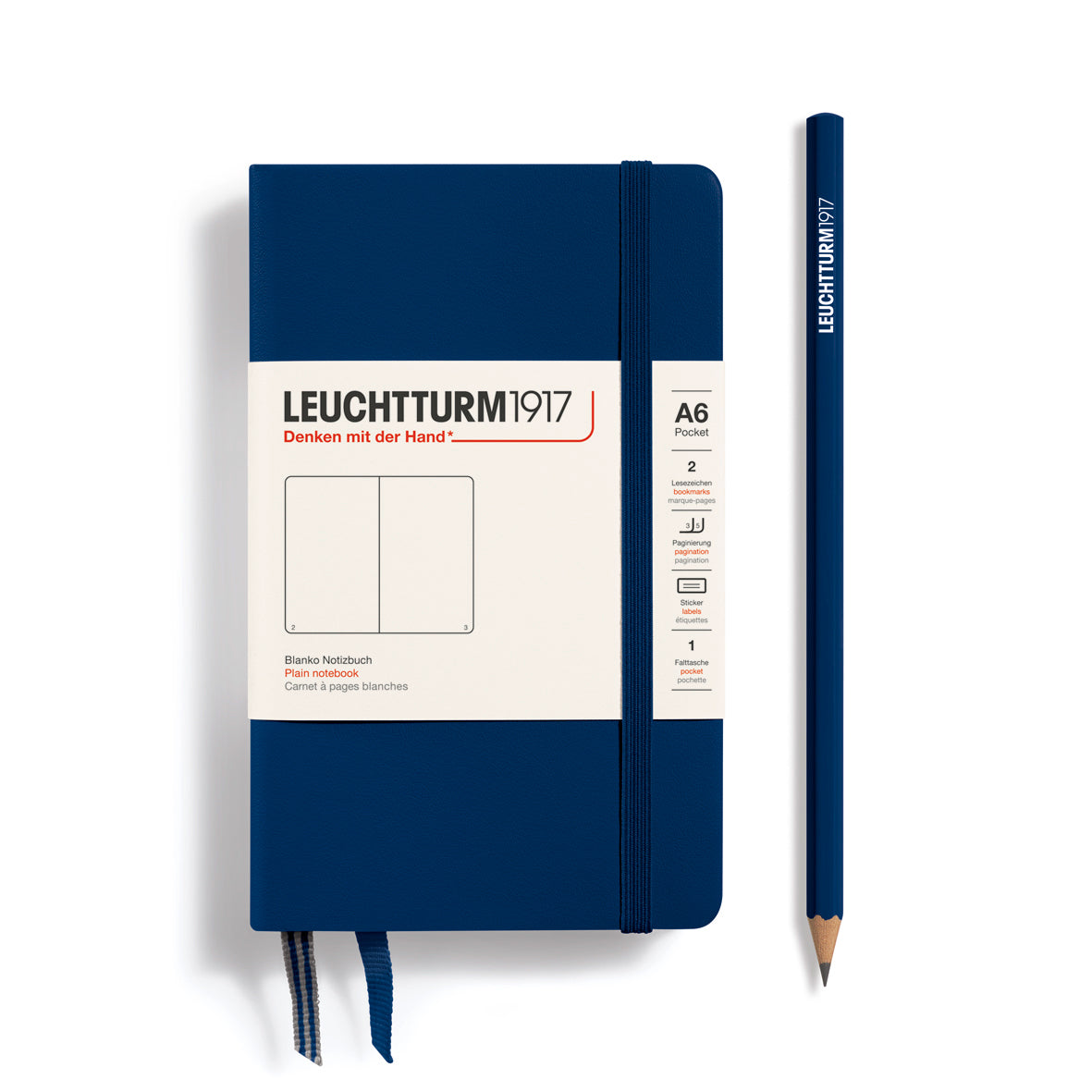 LEUCHTTURM1917 Notebook Pocket (A6) Hardcover, 185 Numbered Pages, Plain, Navy Blue