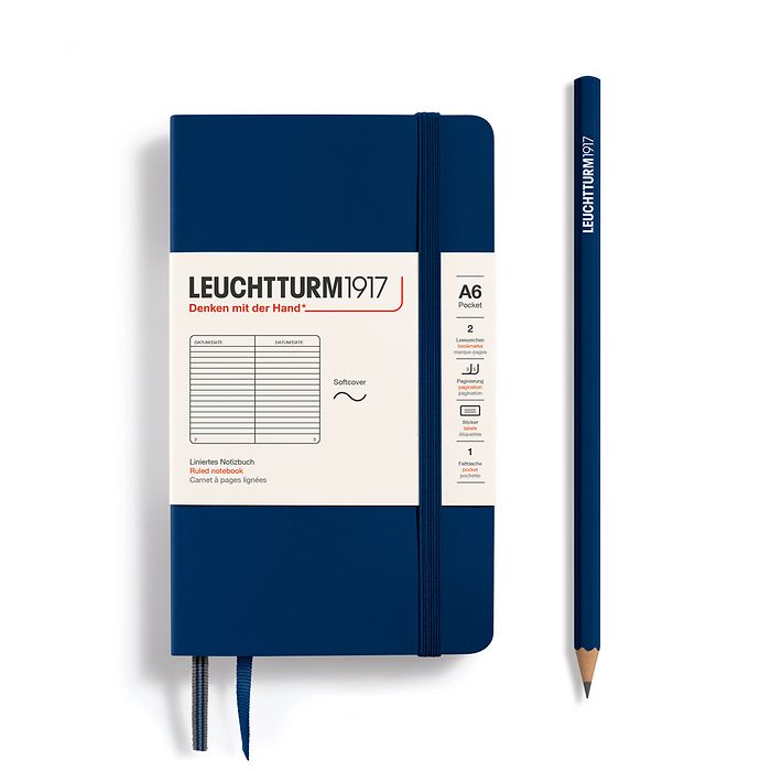 LEUCHTTURM1917 Notebook Pocket (A6) ruled, softcover, 121 numbered pages - Navy Blue
