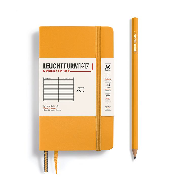 LEUCHTTURM1917 Notebook Pocket (A6), Softcover, 123 p., ruled - Rising Sun Yellow