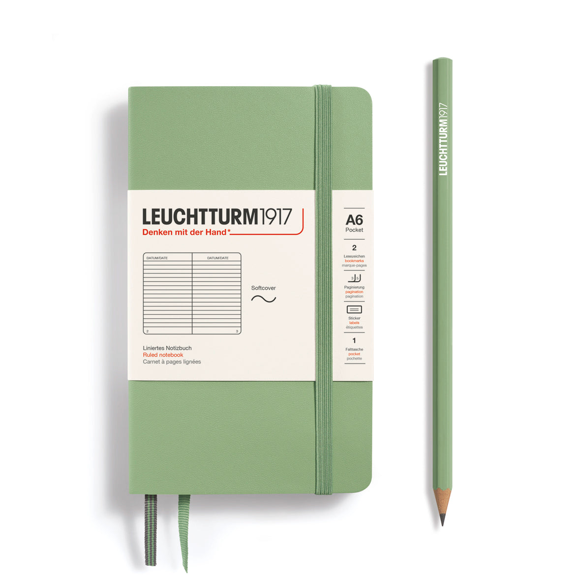 LEUCHTTURM1917 SC Notebook, Pocket (A6),123 p., Ruled - Sage Green