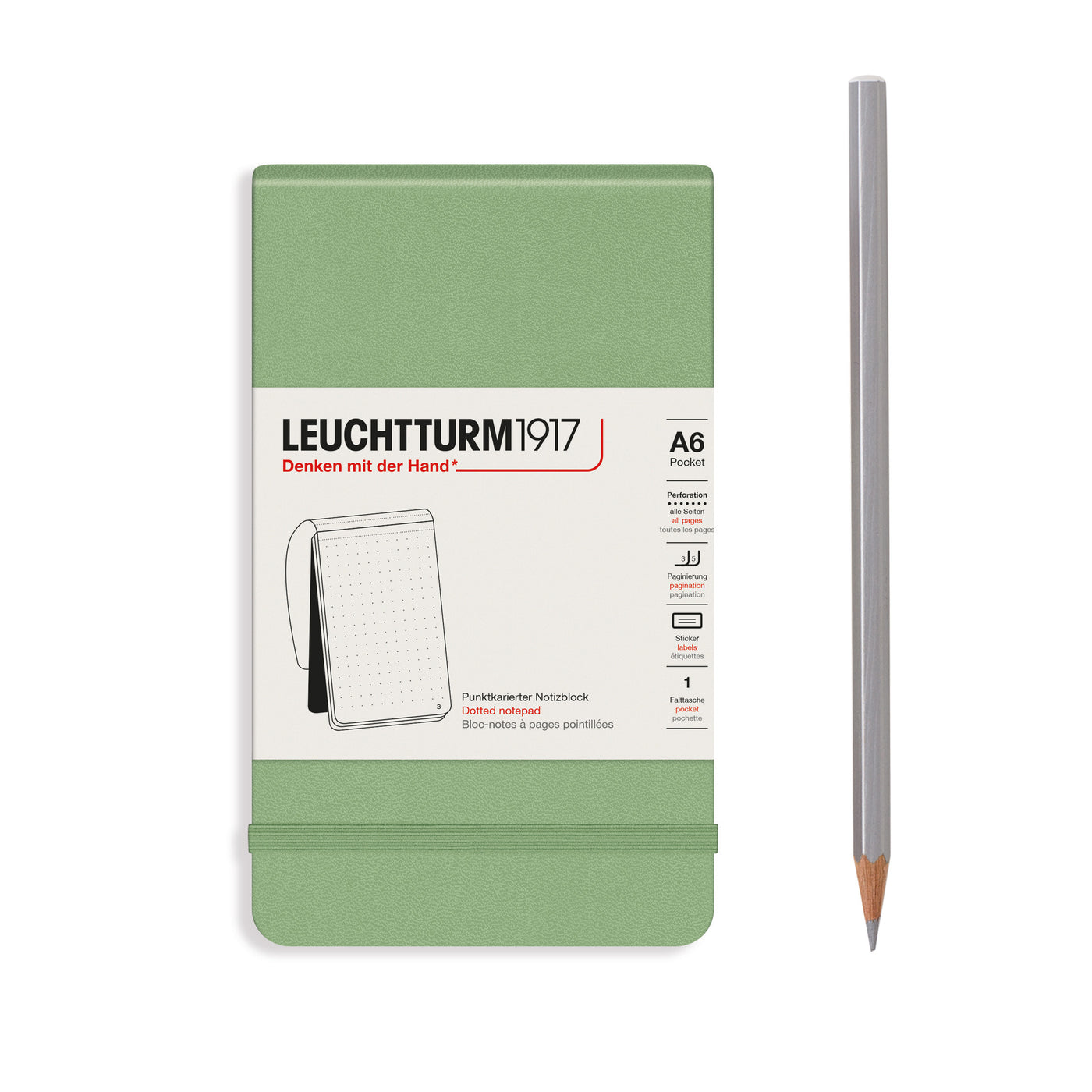 LEUCHTTURM1917 Reporter Notepad Pocket, (A6) Dotted - Sage Green