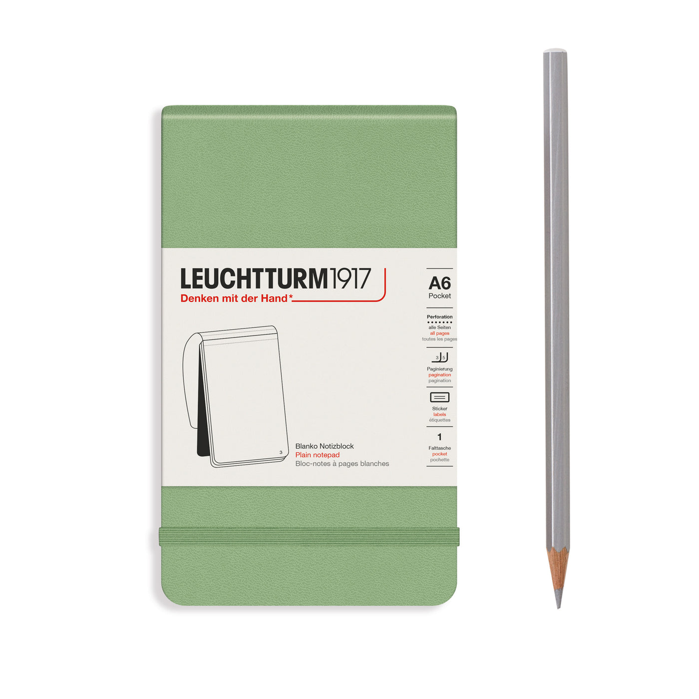 LEUCHTTURM1917 Pocket (A6) Notepad, 184 p., plain - Sage Green
