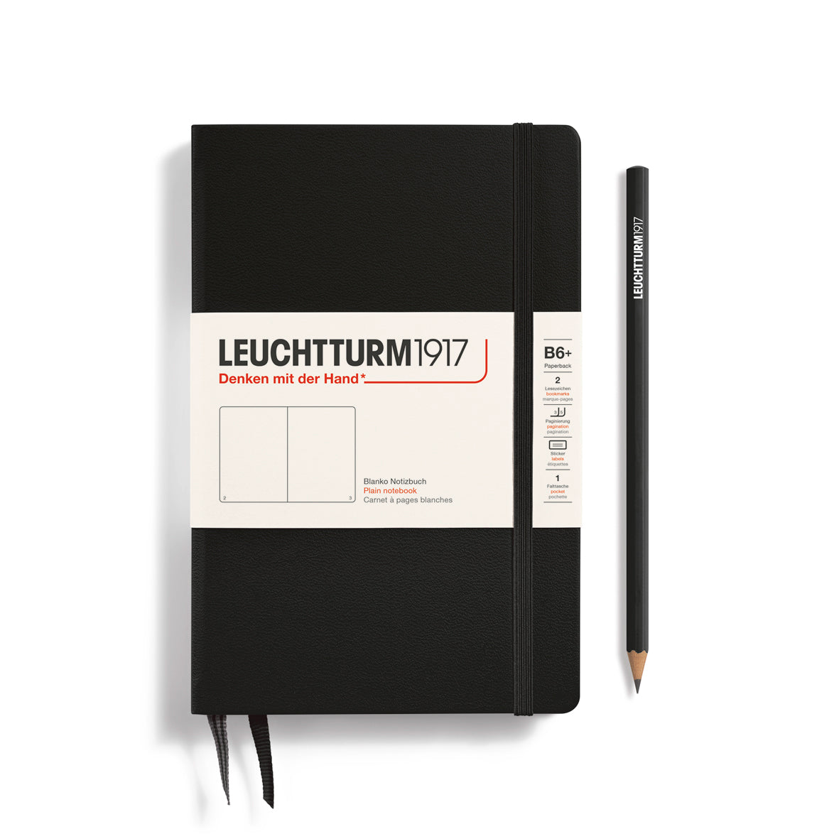 LEUCHTTURM1917 Notebook Paperback (B6+), Hardcover, Plain, 219 numbered pages - Black