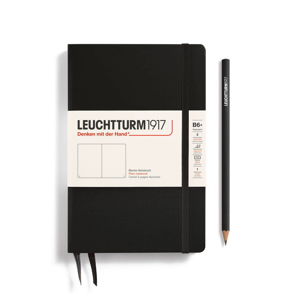 LEUCHTTURM1917 Notebook Paperback (B6+), Hardcover, Plain, 219 numbered pages - Black