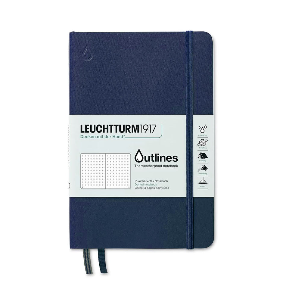 LEUCHTTURM1917 Outlines Notebook Weather-Proof Flexcover (B6+), 89 pages, Dotted - Navy Blue