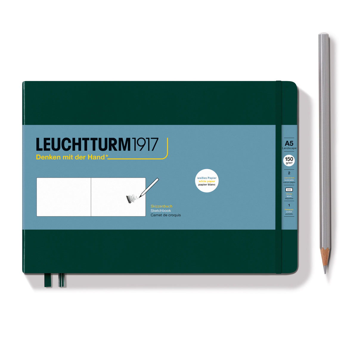 LEUCHTTURM1917 Sketchbook Landscape (A5), Hardcover, 112 pages (150gsm), plain - Forest Green