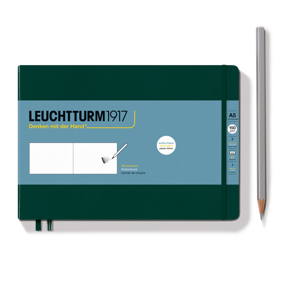 LEUCHTTURM1917 Sketchbook Landscape (A5), Hardcover, 112 pages (150gsm), plain - Forest Green