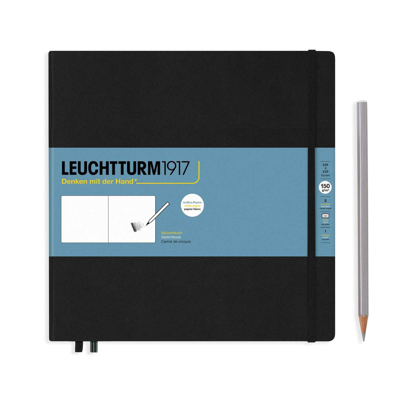 LEUCHTTURM1917 Sketchbook Square (225 x 225 mm), Hardcover, 112 pages (150gsm), plain, Black