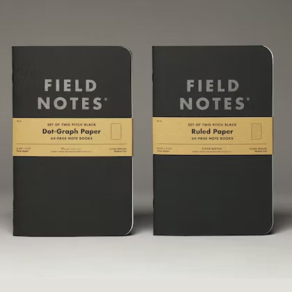 Field Notes Pitch Black Notebook (Pack of 2) - Lined/Dot Grid