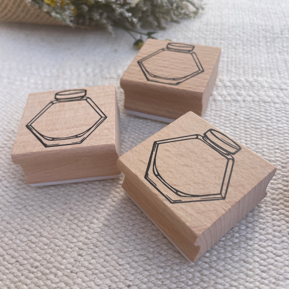 Saiko Stationery Wooden Handle Ink Swatching Stamp - Hexagon Ink Bottle