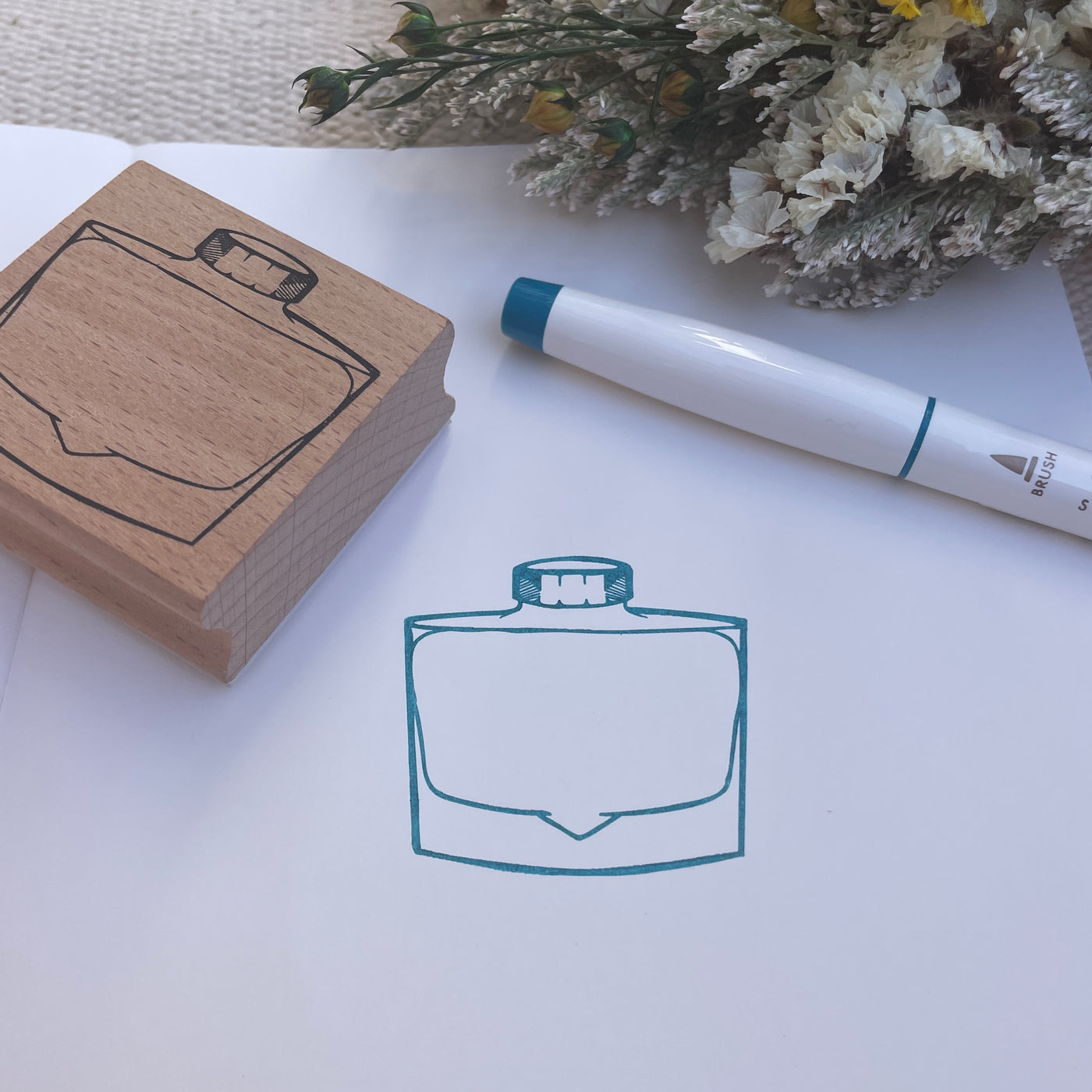 Saiko Stationery Wooden Handle Ink Swatching Stamp - Japanese Ink Bottle