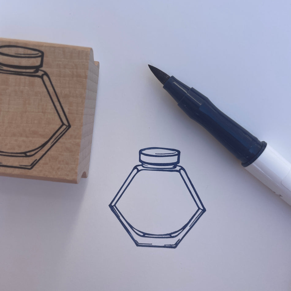 Saiko Stationery Wooden Handle Ink Swatching Stamp - Hexagon Ink Bottle