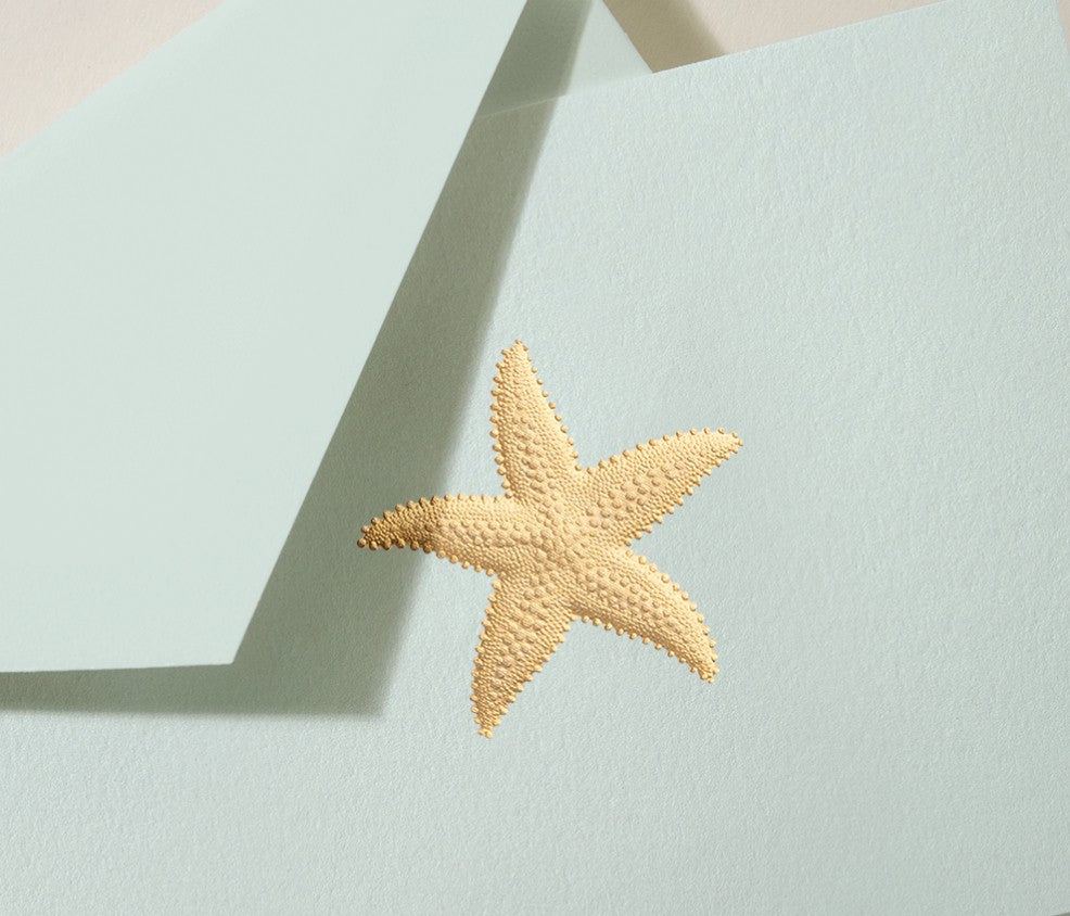 Hand Engraved Starfish Notes on Beach Glass Kid Finish Paper Stationery Set
