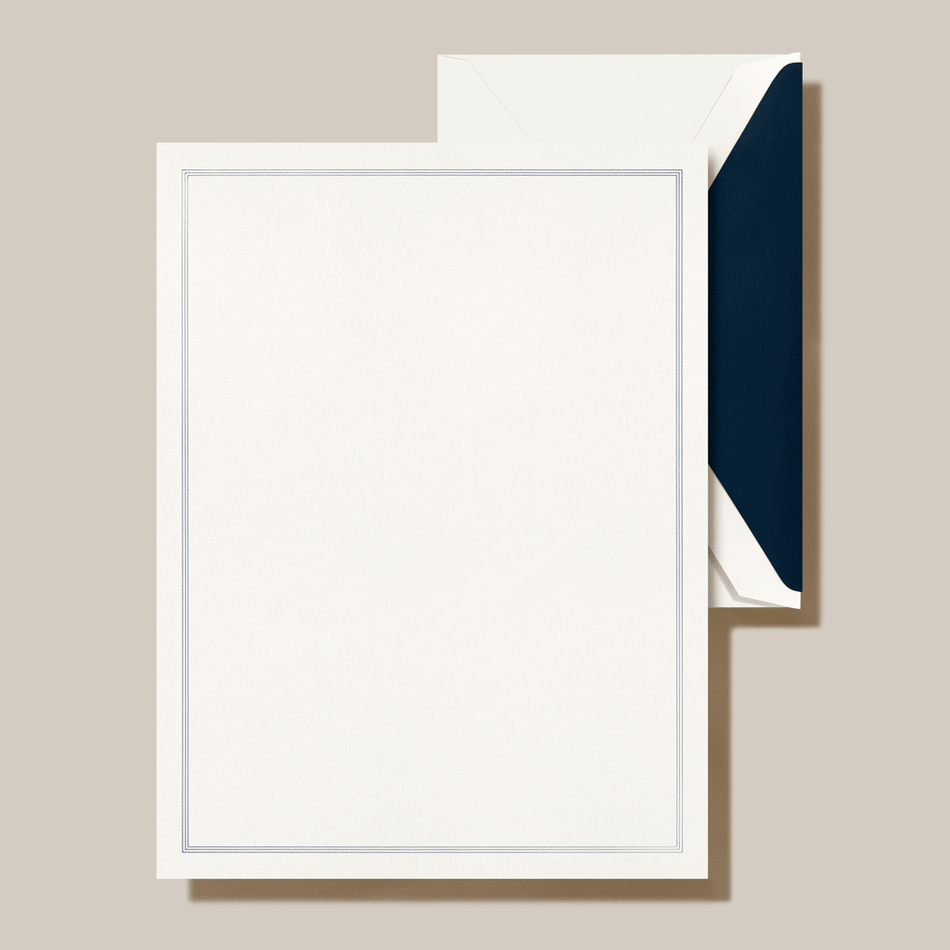 Crane Navy Triple Hairline Border Half Sheets and Envelopes Stationery