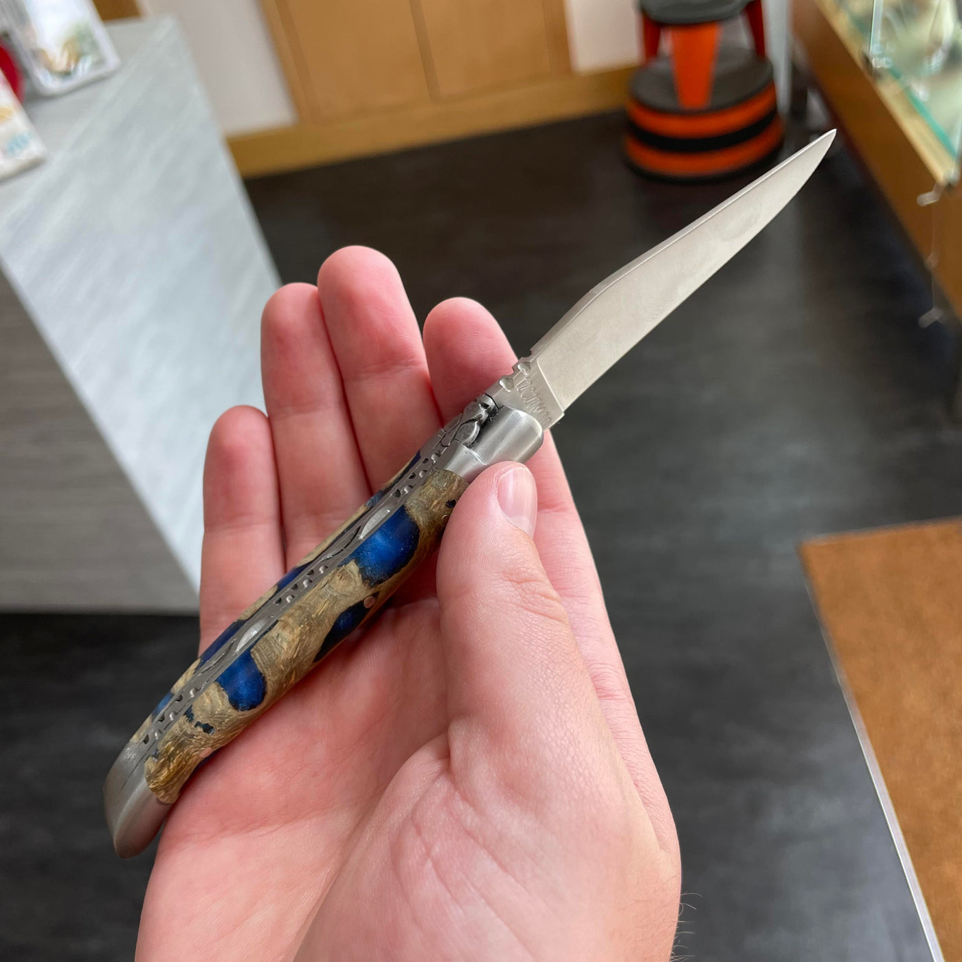 Laguiole Folding Knife - Cactus Wood and Blue Resin (10cm)