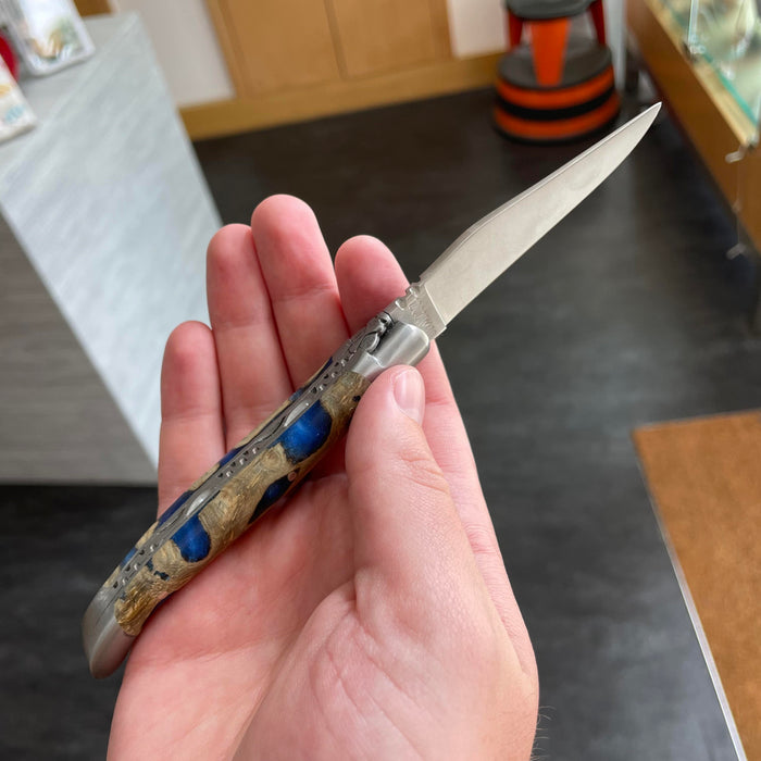 Laguiole Folding Knife - Cactus Wood and Blue Resin (10cm)