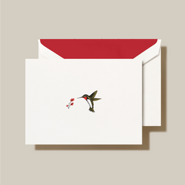 Hand Engraved Humming Bird Notes on Pearl White Kid Finish Stationery Set